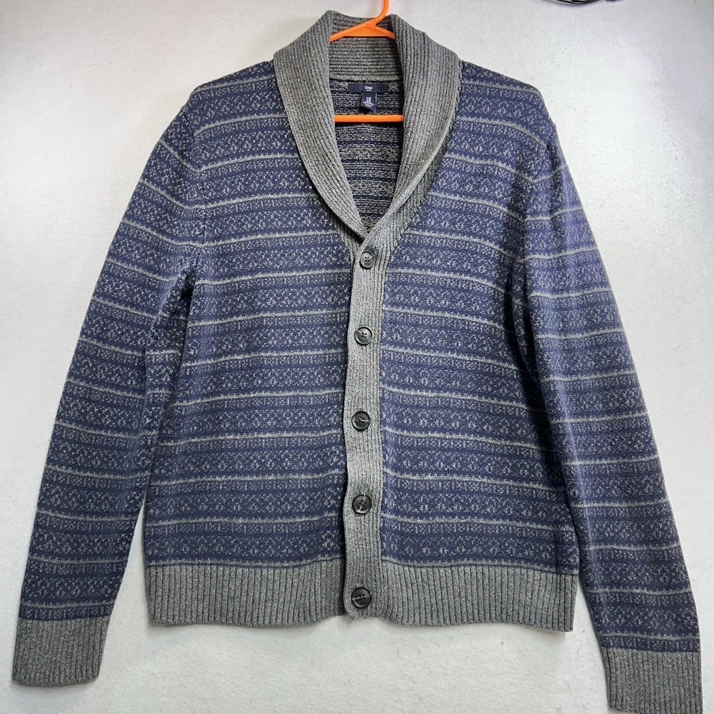 Gap Vintage 100% Cotton Shawl Collar Cardigan Sweater Blue Button Size M